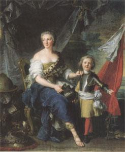 Jean Marc Nattier Mademoiselle de Lanbesc as Minerva,Arming Her Brother the Comte de Brionne and Directing Him to the Arts of War (mk05) oil painting picture